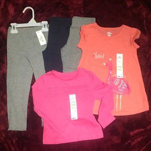 NEW WITH TAGS! NICE LOT OF GIRLS CLOTHES SIZE 4T 2 TOPS 3 PANTS.